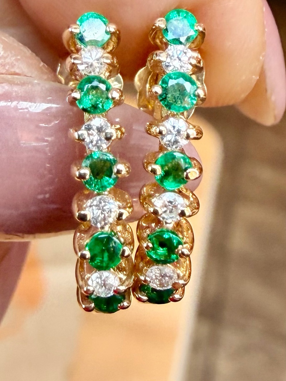 14 karat gold, emerald, and diamond